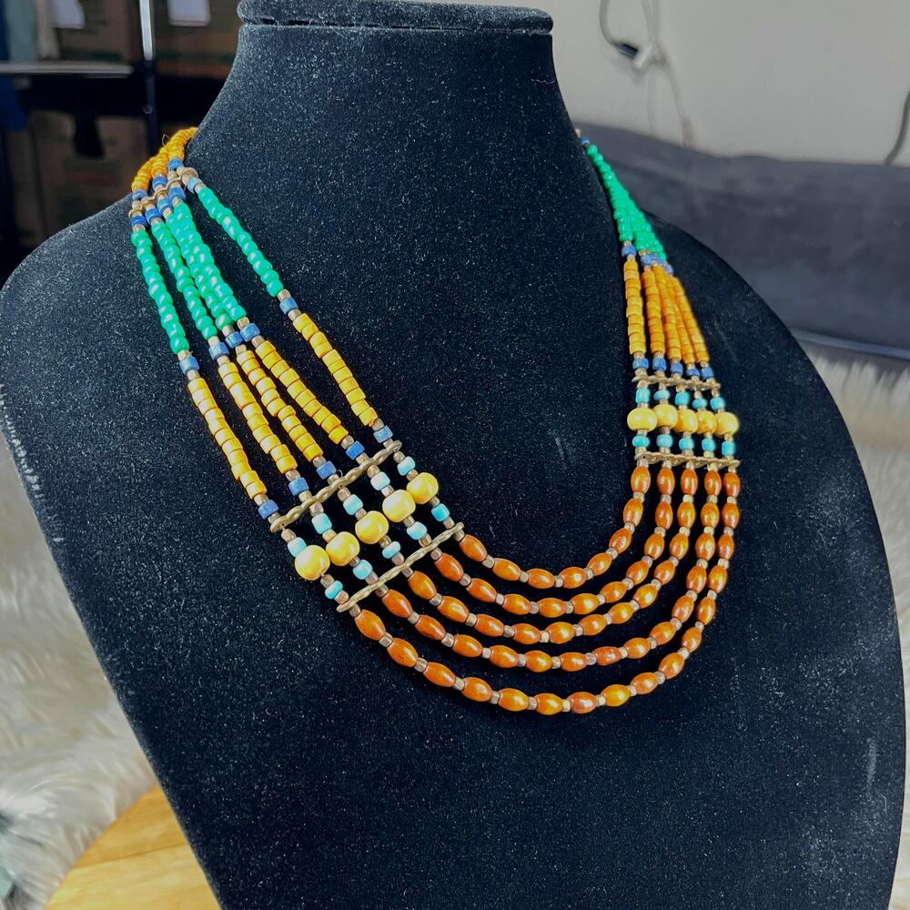 Necklace Naga Beaded Tribal Style Design 5 Strands Layered Bohemian Earth Tones